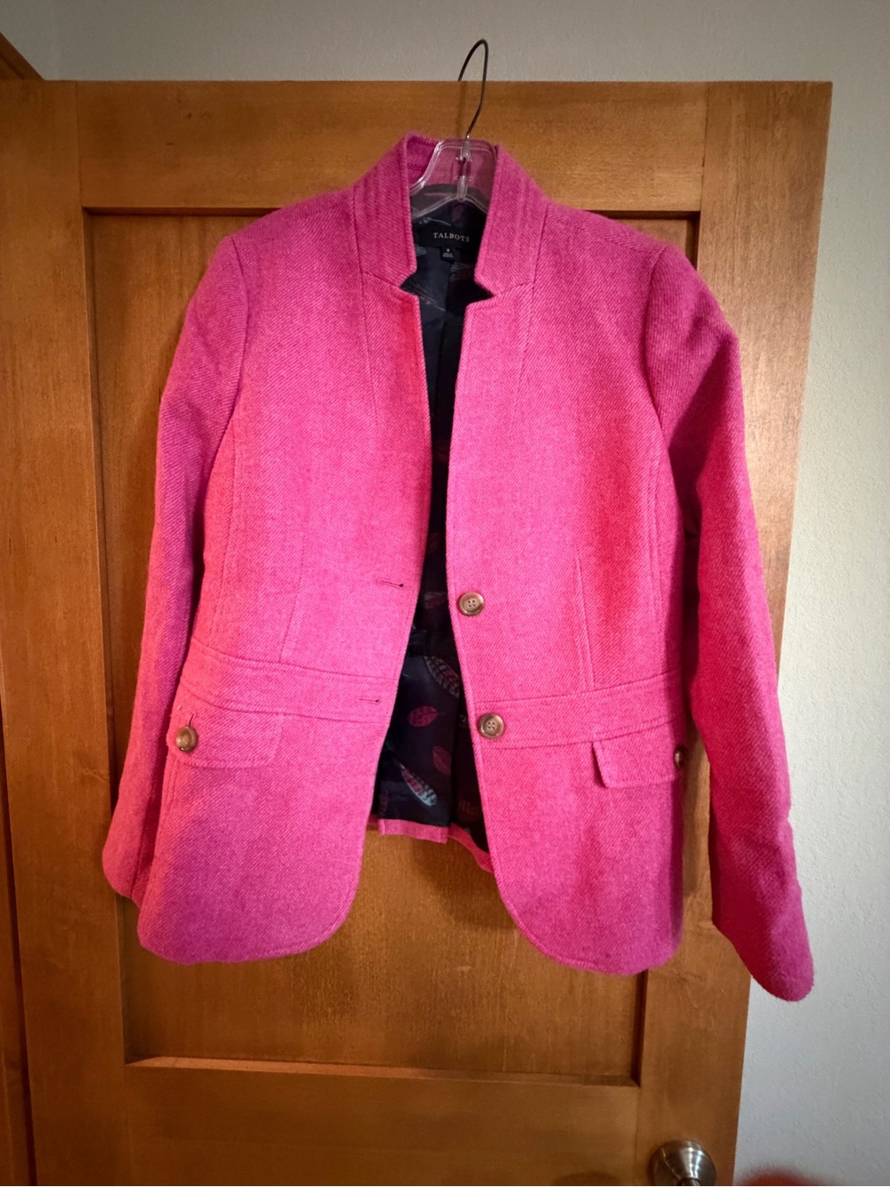 Talbots Bright Pink Tailored Wool-Blend Blazer